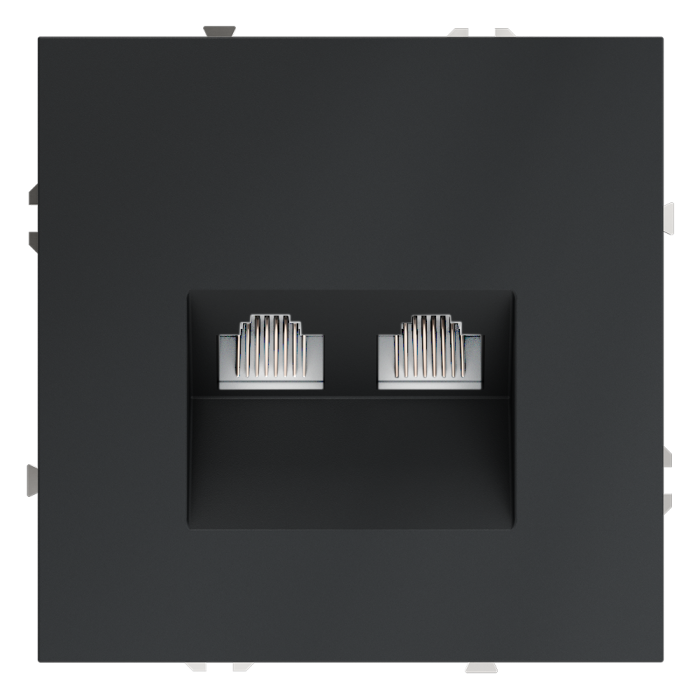 Розетка компьютерная встраиваемая VOLTUM S70 двойная RJ45+RJ45 кат.6, (графит)
