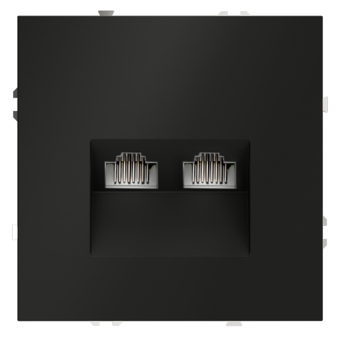 Розетка компьютерная встраиваемая VOLTUM S70 двойная RJ45+RJ45 кат.6, (черный матовый)