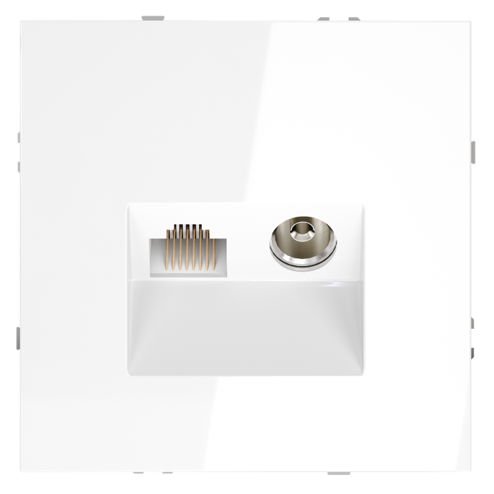 Розетка телевизионная встраиваемая VOLTUM S70 TV+RJ45 кат. 6, (белый глянцевый)