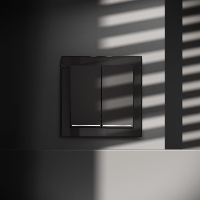 Выключатель встраиваемый VOLTUM S70 двухклавишный с подсветкой 10А, (черный матовый)