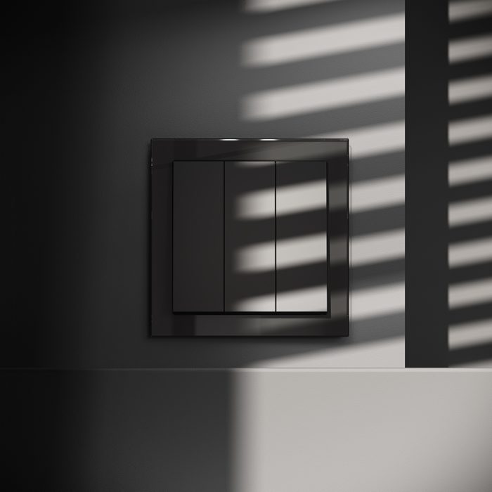 Выключатель встраиваемый VOLTUM S70 трехклавишный 10А, (черный матовый)