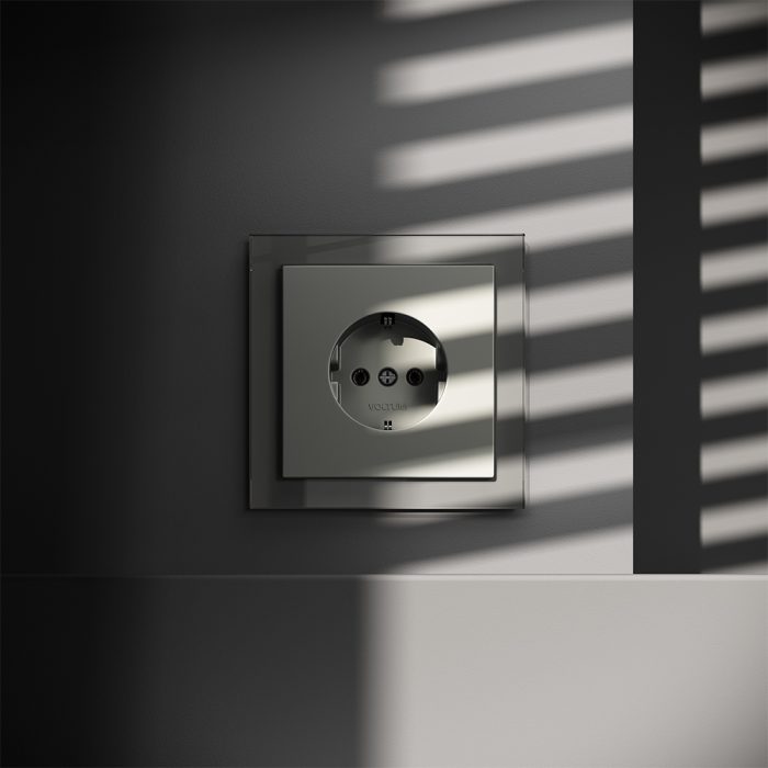Розетка встраиваемая VOLTUM S70 с заземлением 16А, (сталь)