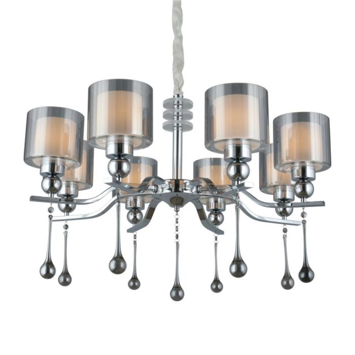 Люстра подвесная Omnilux Giarre OML-56003-08, хром + белый+дымчатый + прозрачный тонированный