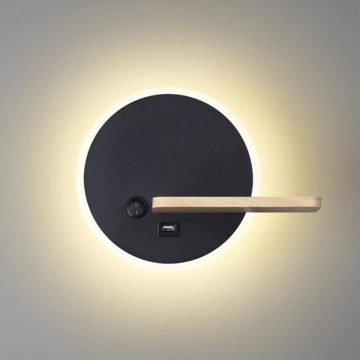Бра LUMION WINNIE, черный матовый/черный, LED, LED 9W, 3000K