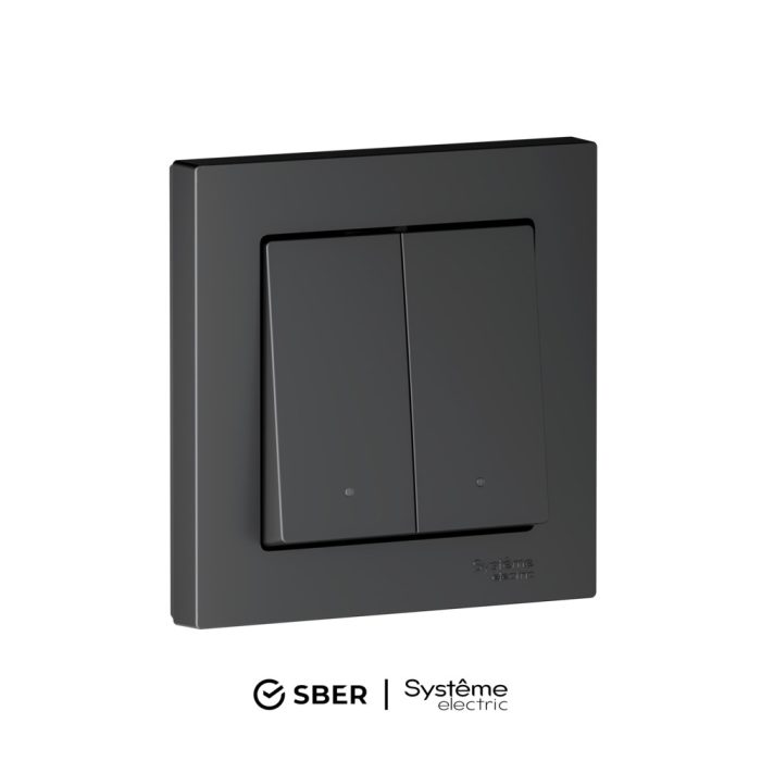AtlasDesign smart 2-кл. выключатель с подсв., zigbee, сх.5, l+n, 10а, мех., карбон