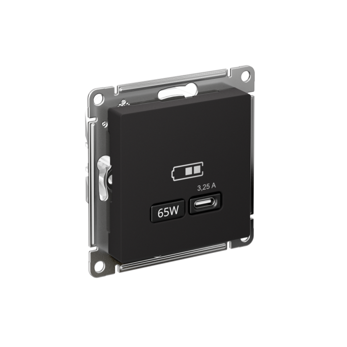 AtlasDesign USB розетка тип-С 65Вт высокоскор.заряд. QC, PD, механизм, карбон