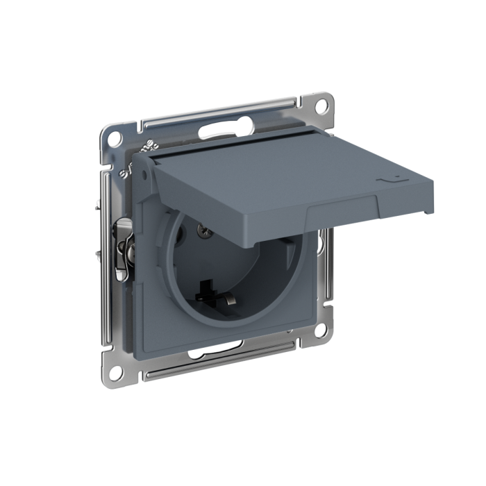AtlasDesign розетка с заземлением со шторками с крышкой,16А,IP20, мех.,быстрозажим. клем., грифель