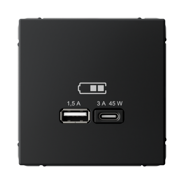 ArtGallery USB розетка A + тип-C 45Вт высокоскор.заряд. QC, PD, механизм, карбон