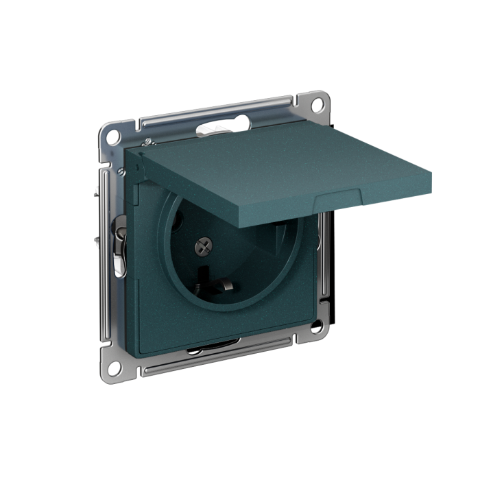 AtlasDesign розетка с заземлением со шторками с крышкой, 16А, IP20, механизм, изумруд