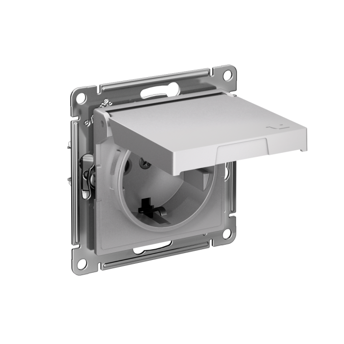AtlasDesign розетка с заземлением со шторками с крышкой,16А,IP20, мех.,быстрозажим. клем., алюминий