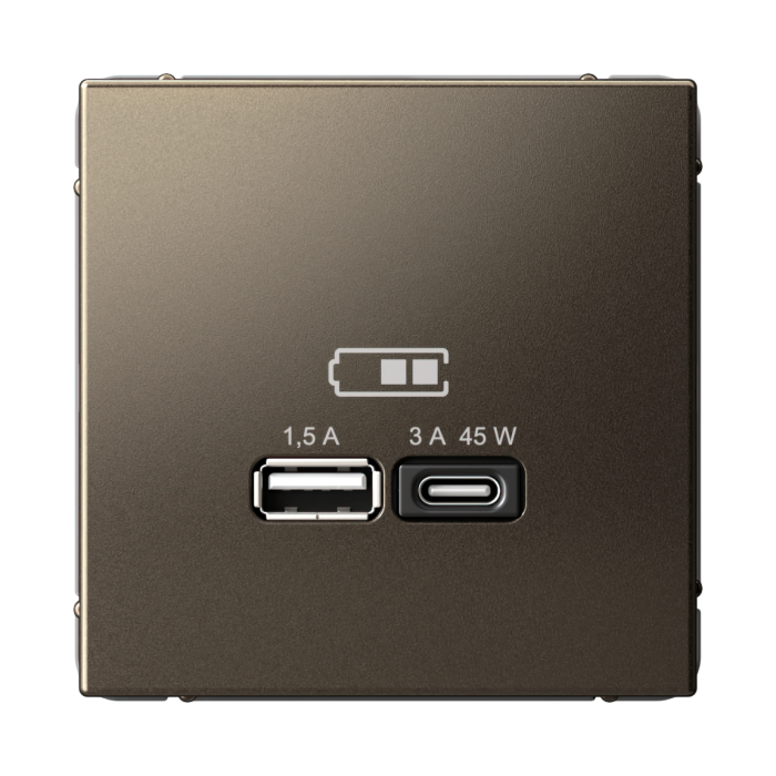 ArtGallery USB розетка A + тип-C 45Вт высокоскор.заряд. QC, PD, механизм, мокко