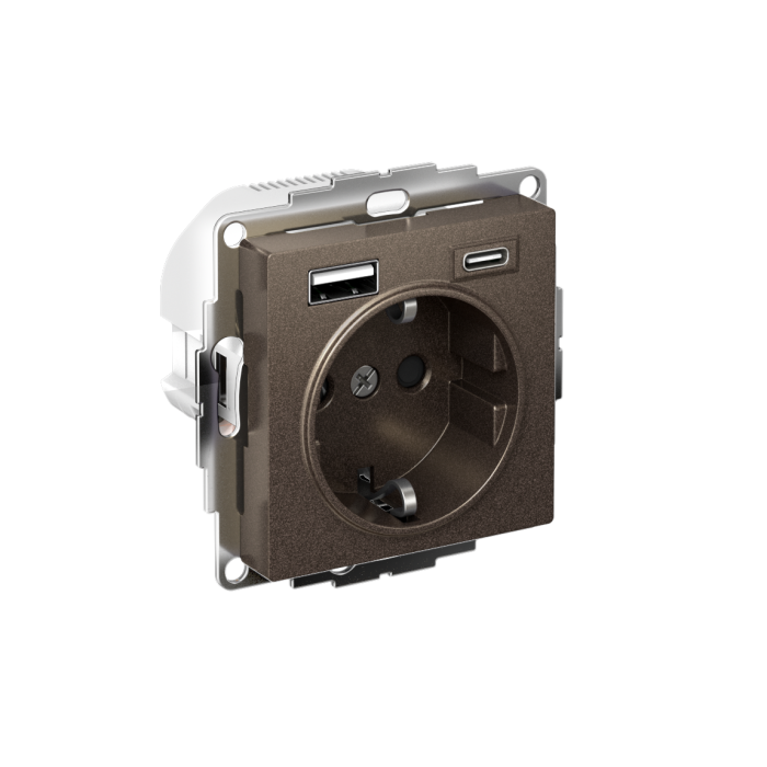 AtlasDesign розетка 16а c 2 USB a+c, 5в/2,4а/3,0а, 2х5в/1,5а, механизм, мокко