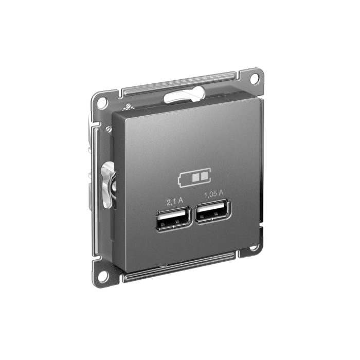 AtlasDesign USB розетка a+a, 5в/2,1а, 2х5в/1,05а, механизм, сталь