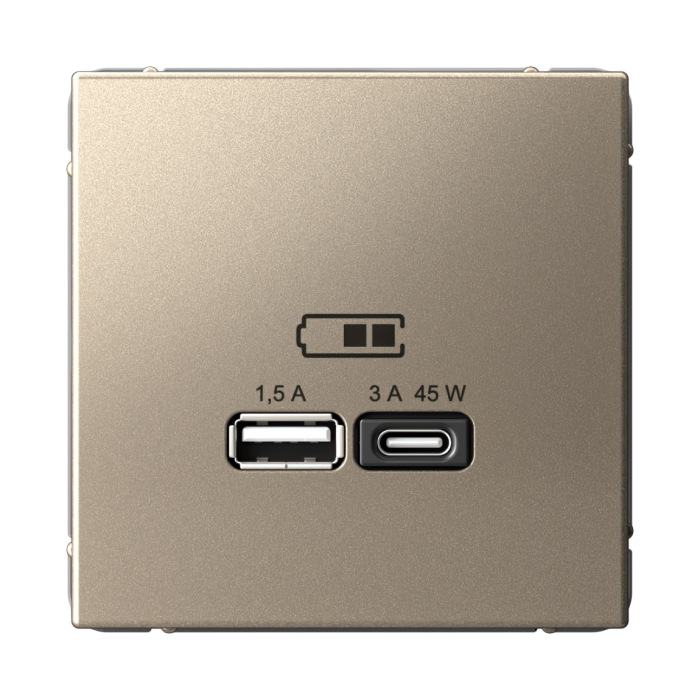 ArtGallery USB розетка A + тип-C 45Вт высокоскор.заряд. QC, PD, механизм, шампань