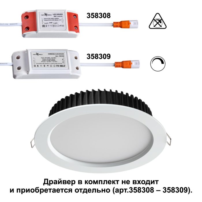 Настенно-потолочный светильник NOVOTECH DRUM, белый, LED, LED 20W, 4000K