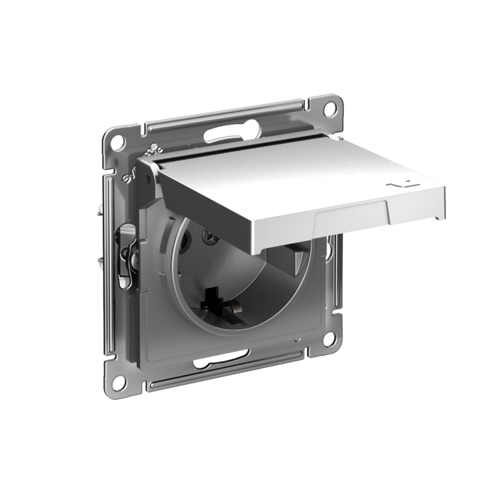 AtlasDesign розетка с заземлением со шторками с крышкой,16А,IP20, мех.,быстрозажим. клем., сталь