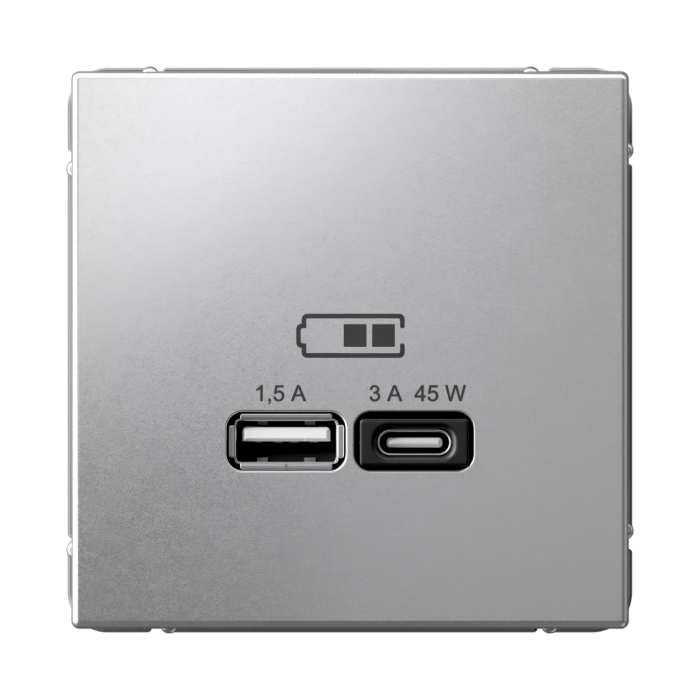 ArtGallery USB розетка A + тип-C 45Вт высокоскор.заряд. QC, PD, механизм, алюминий
