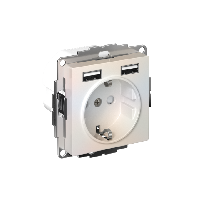 AtlasDesign розетка 16а c 2 USB a+a, 5в/2,4а, 2х5в/1,2а, механизм, жемчуг