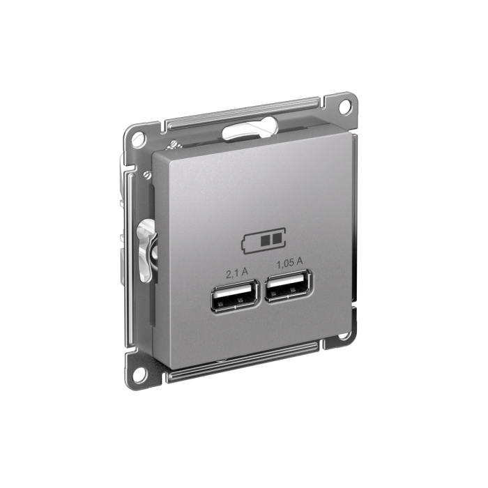 AtlasDesign USB розетка a+a, 5в/2,1а, 2х5в/1,05а, механизм, алюминий