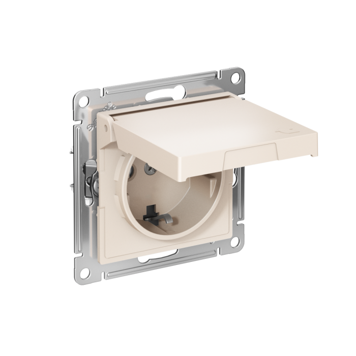 AtlasDesign розетка с заземлением со шторками с крышкой,16А,IP20, мех.,быстрозажим. клем., бежевый