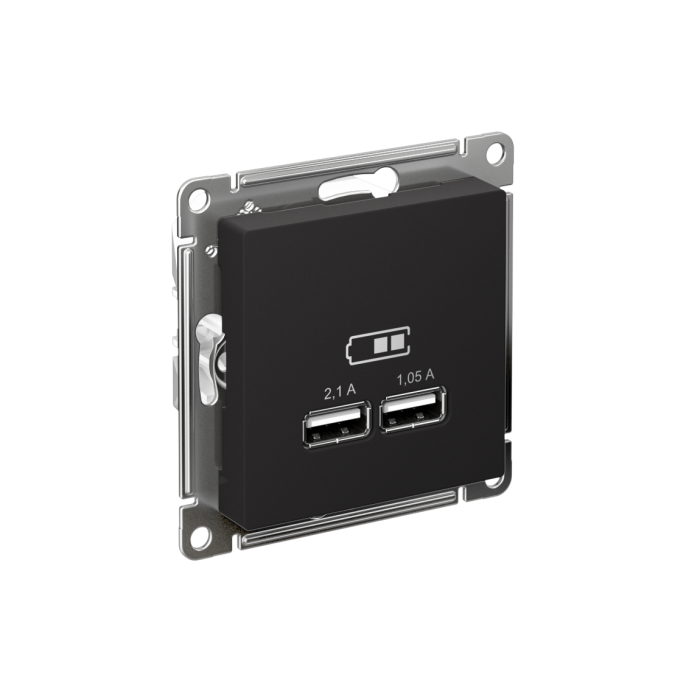 AtlasDesign USB розетка a+a, 5в/2,1а, 2х5в/1,05а, механизм, карбон
