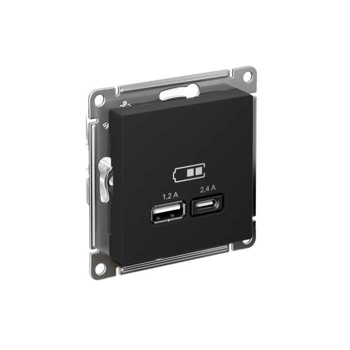 AtlasDesign USB розетка а+с, 5в/2,4а, 2х5в/1,2а, механизм, карбон