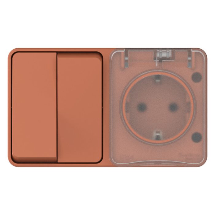 AtlasDesign profi IP54 о/у блок: розетка с заземл. со шт., 16а, выключатель 2-клав., 10ах, терракотовый
