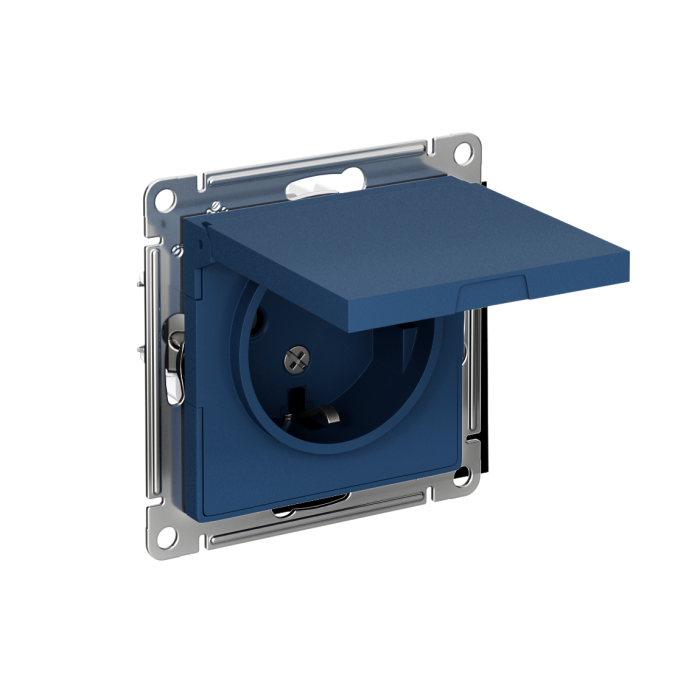 AtlasDesign розетка с заземлением со шторками с крышкой, 16А, IP20, механизм, аквамарин