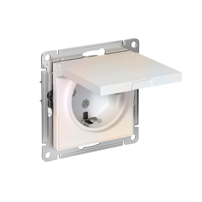 AtlasDesign розетка с заземлением со шторками с крышкой, 16А, IP20, механизм, жемчуг