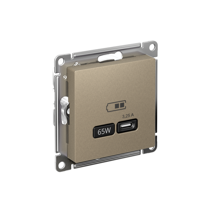 AtlasDesign USB розетка тип-С 65Вт высокоскор.заряд. QC, PD, механизм, шампань