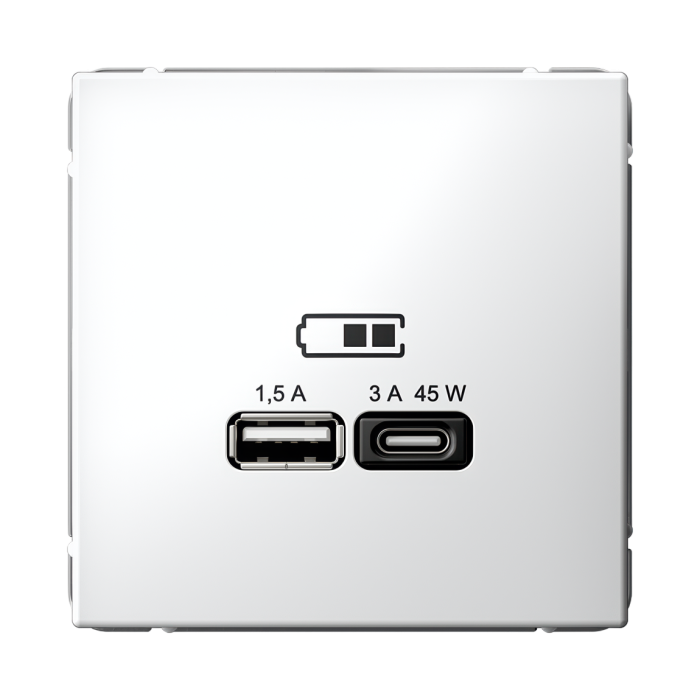 ArtGallery USB розетка A + тип-C 45Вт высокоскор.заряд. QC, PD, механизм, белый