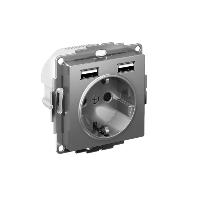 AtlasDesign розетка 16а c 2 USB a+a, 5в/2,4а, 2х5в/1,2а, механизм, сталь