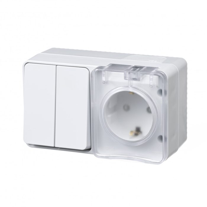 AtlasDesign profi IP54 о/у блок: розетка с заземл. со шт., 16а, выключатель 2-клав., 10ах, белый