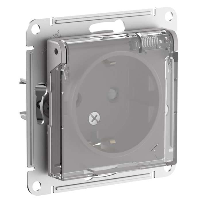 AtlasDesign Aqua розетка с заземлением со шторками, с прозрач. крышкой 16А, IP44, механизм, алюминий
