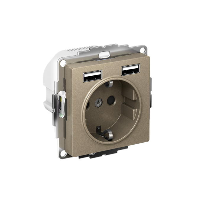 AtlasDesign розетка 16а c 2 USB a+a, 5в/2,4а, 2х5в/1,2а, механизм, шампань