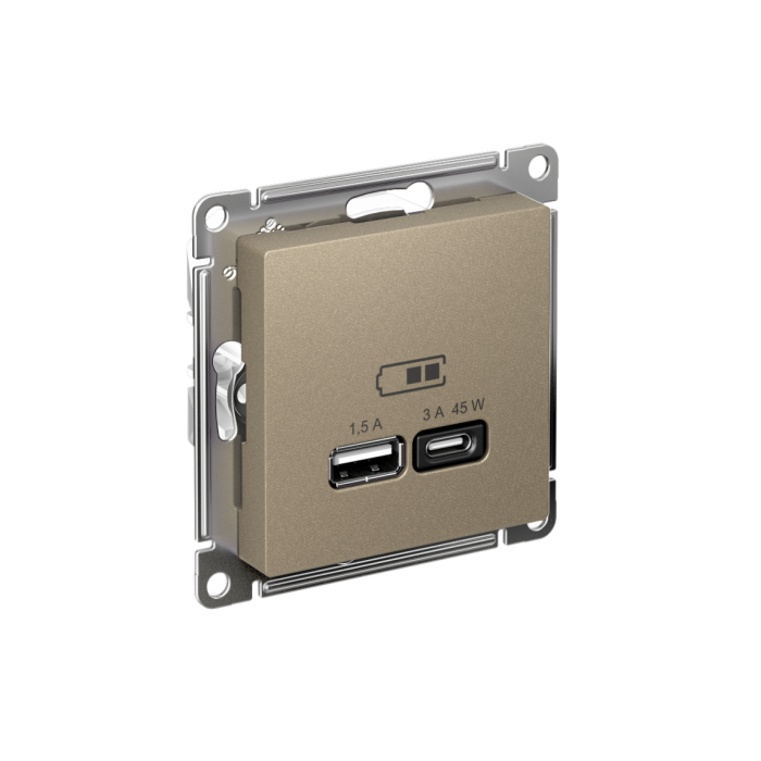 AtlasDesign USB розетка A + тип-C 45Вт высокоскор.заряд. QC, PD, механизм, шампань