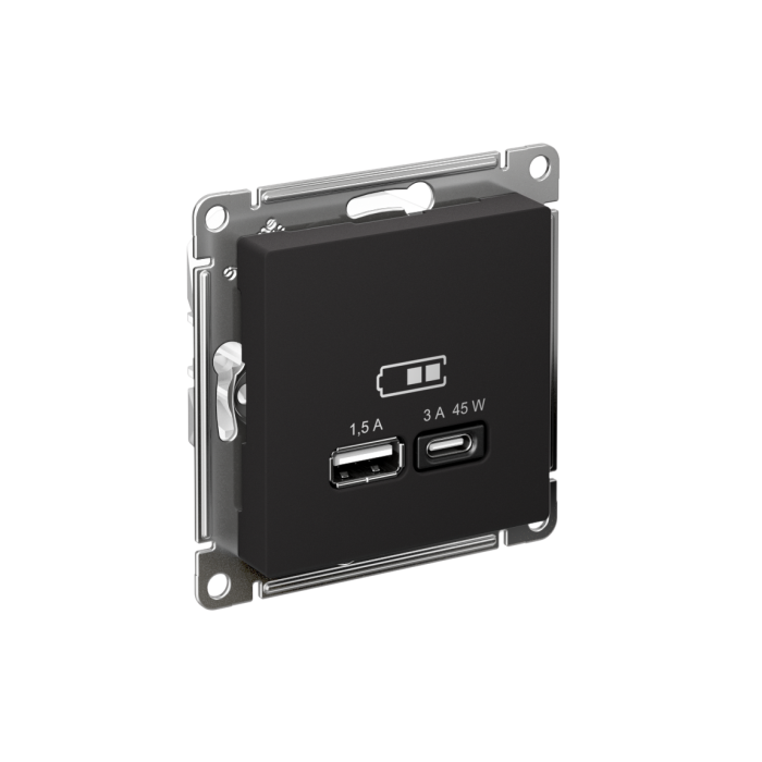 AtlasDesign USB розетка A + тип-C 45Вт высокоскор.заряд. QC, PD, механизм, карбон