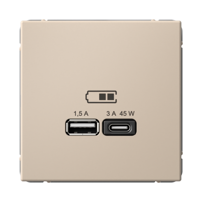ArtGallery USB розетка A + тип-C 45Вт высокоскор.заряд. QC, PD, механизм, песочный