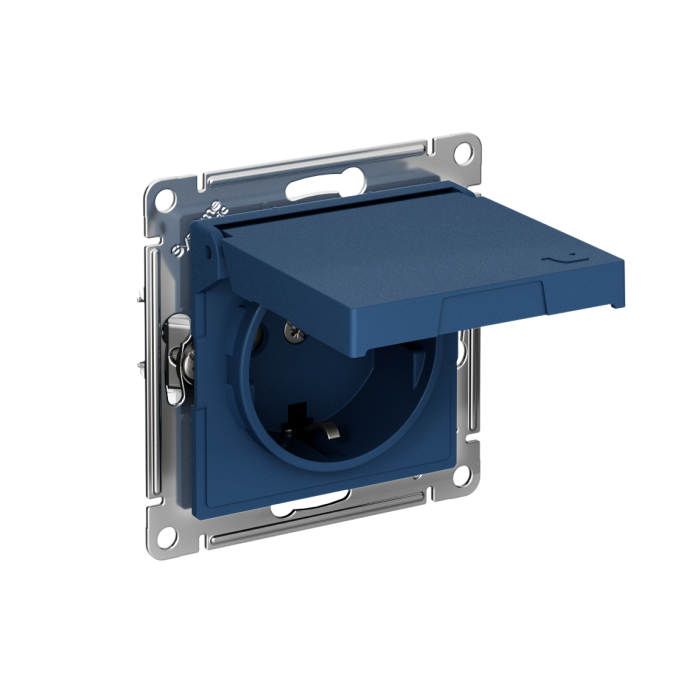 AtlasDesign розетка с заземлением со шторками с крышкой,16А,IP20, мех.,быстрозажим. клем., аквамарин