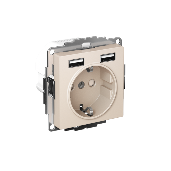 AtlasDesign розетка 16а c 2 USB a+a, 5в/2,4а, 2х5в/1,2а, механизм, бежевый