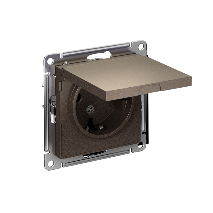 AtlasDesign розетка с заземлением со шторками с крышкой, 16А, IP20, механизм, мокко