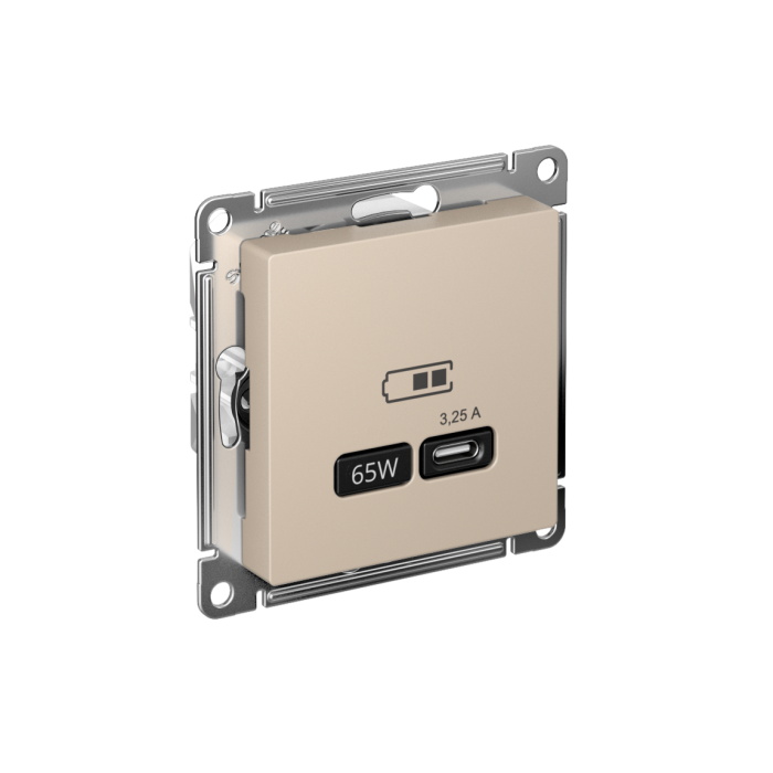 AtlasDesign USB розетка тип-С 65Вт высокоскор.заряд. QC, PD, механизм, песочный