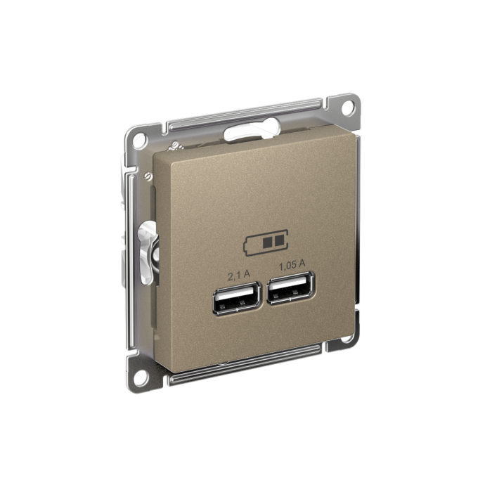 AtlasDesign USB розетка a+a, 5в/2,1а, 2х5в/1,05а, механизм, шампань