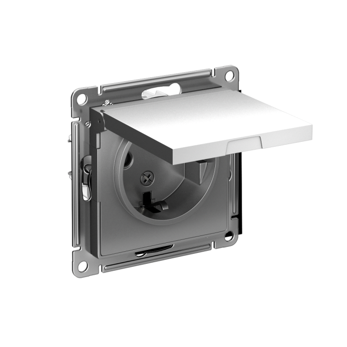 AtlasDesign розетка с заземлением со шторками с крышкой, 16А, IP20, механизм, сталь