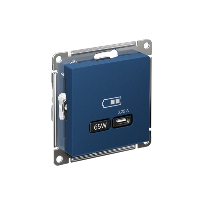 AtlasDesign USB розетка тип-C 65Вт высокоскор.заряд. QC, PD, механизм, аквамарин