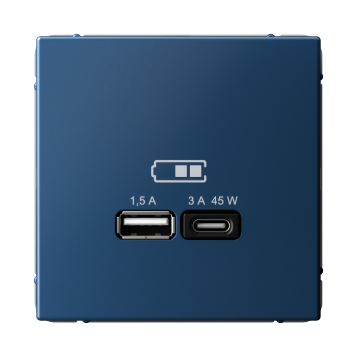 ArtGallery USB розетка A + тип-C 45Вт высокоскор.заряд. QC, PD, механизм, аквамарин