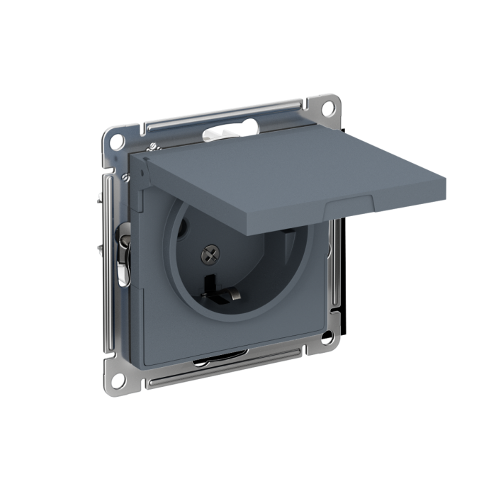 AtlasDesign розетка с заземлением со шторками с крышкой, 16А, IP20, механизм, грифель