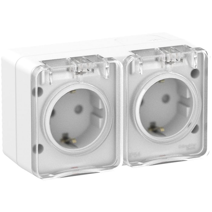 AtlasDesign PROFI IP54 О/У розетка двойная с заземлением со шторками, 16А, белый