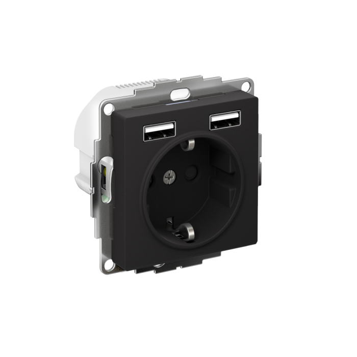 AtlasDesign розетка 16а c 2 USB a+a, 5в/2,4а, 2х5в/1,2а, механизм, карбон