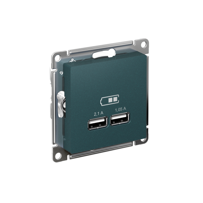 AtlasDesign USB розетка a+a, 5в/2,1а, 2х5в/1,05а, механизм, изумруд